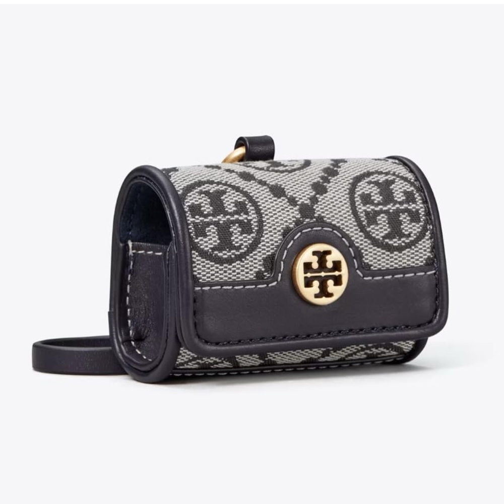 Tory Burch Black and Gray AirPod case with Structured Design